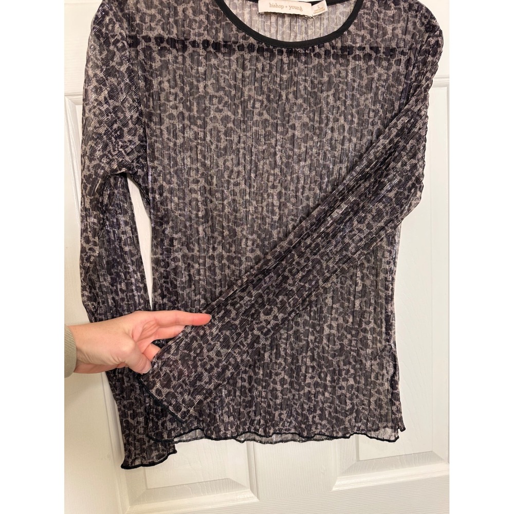Bishop + Young Metallic Leopard Print Mesh Long Sleeve Top Large - Picture 5 of 7